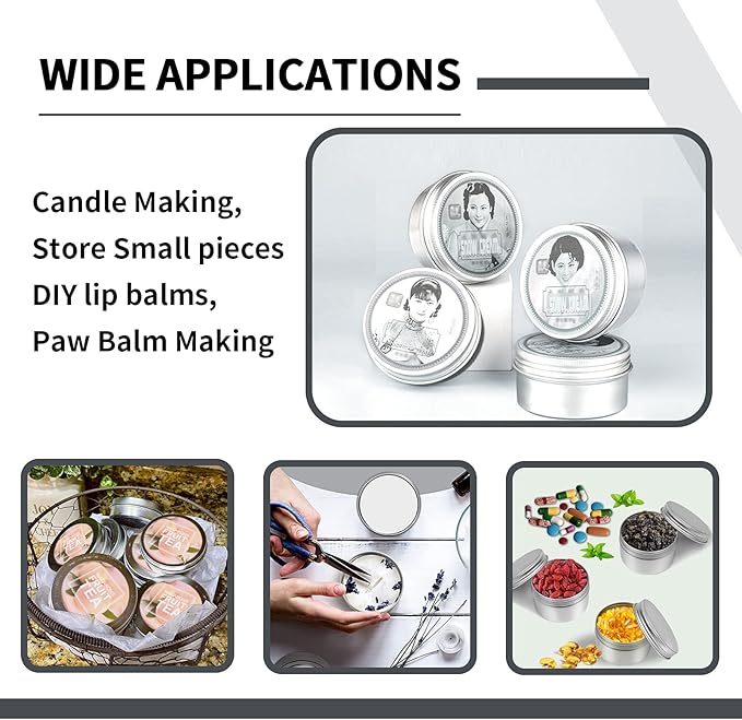24 Pack 4 oz Aluminum Balm Tins For Pill Storage, Jar Containers with Screw Thread Lid for Lip Balm, Cosmetic, Salve, Aluminum Tin Cans Containers for Candle Making