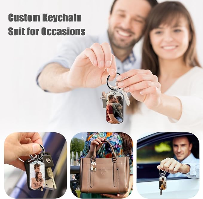 Custom Keychain Double Sided Personalized Picture Text Keychains Engraving Photo Key chains Gifts for Women Boyfriend