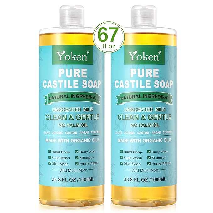 Pure Castile Soap Liquid Unscented 67 fl oz Castile Liquid Soap Made With Organic Oil, Clean & Gentle, No Palm Oil, Vegan, Natural Castille soaps for Face Body Hand Wash, Dishes Multi-purpose