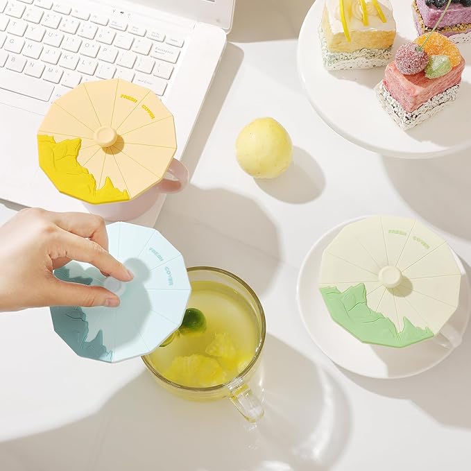 Silicone Cup Covers (Set of 3) , Multicolored Silicone Lids for Mugs, Cups, Flexible Mug Covers,Hot Cup Lids for Coffee & Tea