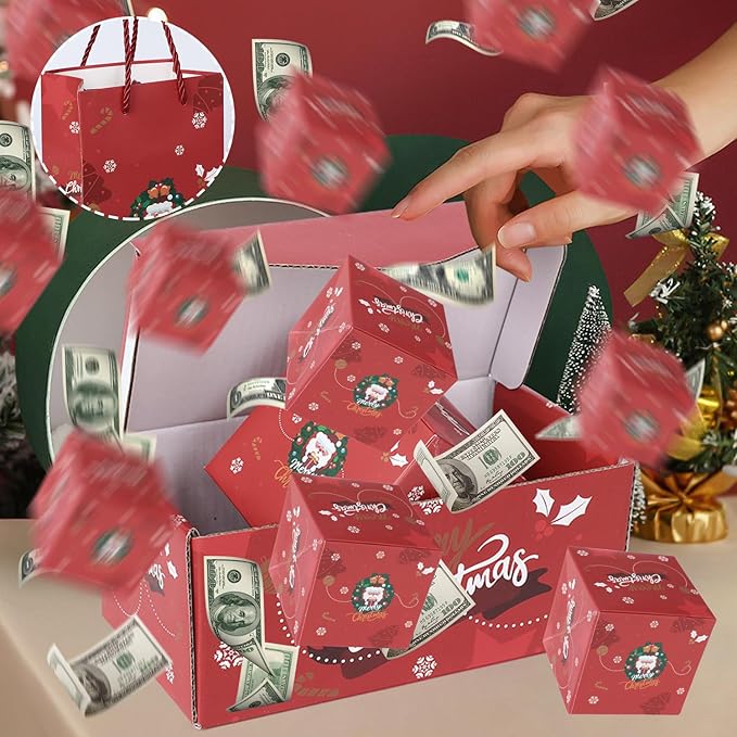 Surprise Gift Box Explosion,Pop-Up Explosion Gift Box,Merry Christmas Folding Bouncing Gift Boxes,Unique Folding Bouncing Red Envelope Gift Box, Christmas Birthday Surprise Blast Gift Boxes (Red)