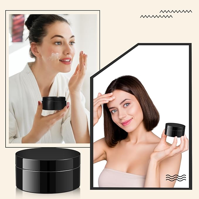 Dandat 24 Pcs 4 oz Plastic Jar Container with Lid and Label Refillable Empty Round Black PET Cosmetic Sample Containers for Lotion, Cream, Ointments, Body Butter, Makeup, Travel Storage
