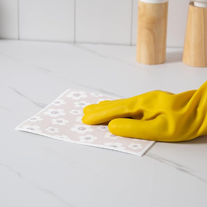 COOK WITH COLOR Eco-Friendly Reusable Swedish Dishcloths for Kitchen - Pack of 8 Reusable Paper Towels, Biodegradable Cellulose Sponge Cloths- Assorted Designs and Colors, Pink Floral