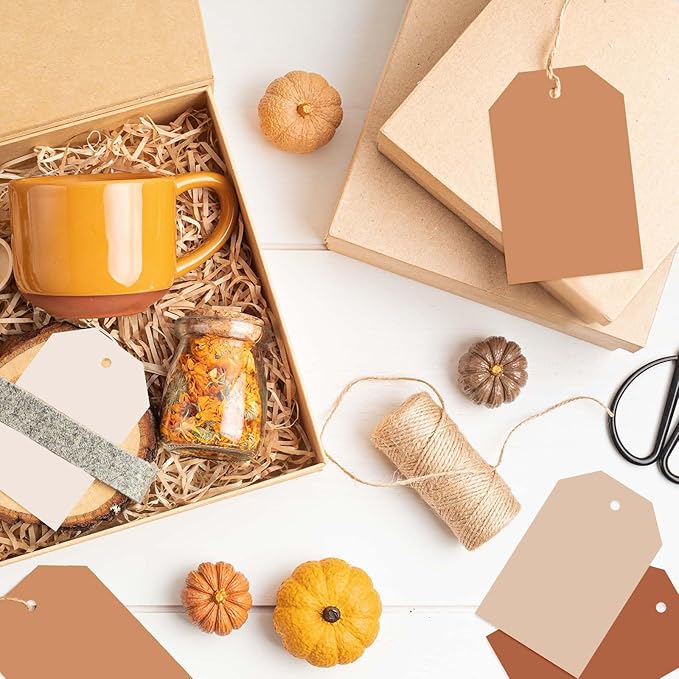 Whaline 120Pcs Terracotta Fall Gift Tags 4 Gradient Solid Colors Hanging Labels with Hemp Rope Bulk Colorful Blank Paper Tags for Birthday Wedding Holiday Fall Party DIY Art Craft Supplies