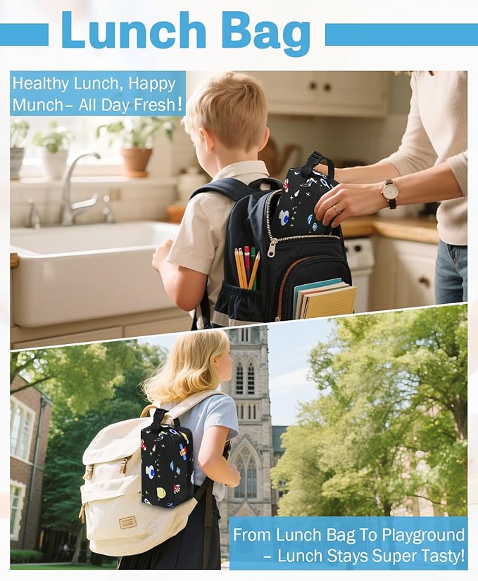 Small Insulated Snack Bag Lunch Box,Collapsible Reusable Small Lunch Bag with Snap Buckle Handle for Beach Travel Picnic,Planetary Astronauts 5-Can(3L)