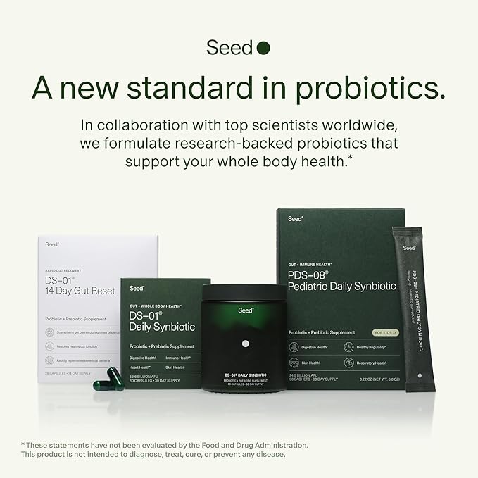 Seed DS-01 Daily Synbiotic - Prebiotic and Probiotic for Women & Men - Digestive Health, Gut Health, Immune Support, Bloating & Constipation Relief - Vegan & Shelf-Stable - 60 Capsules (30-Day Supply)