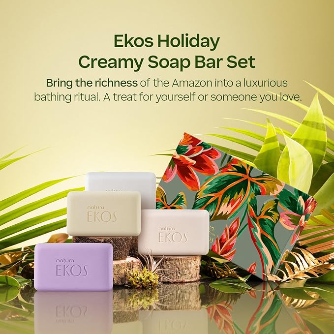 Natura - Holiday Brazilian Creamy Soap Set – 4 Nourishing Amazonian Soap Bars – Brazil Nut, Passion Fruit, Açaí & Pitanga – Vegan Body Care Gift – Gentle Cleanser for Soft, Hydrated Skin – 4 x 100g