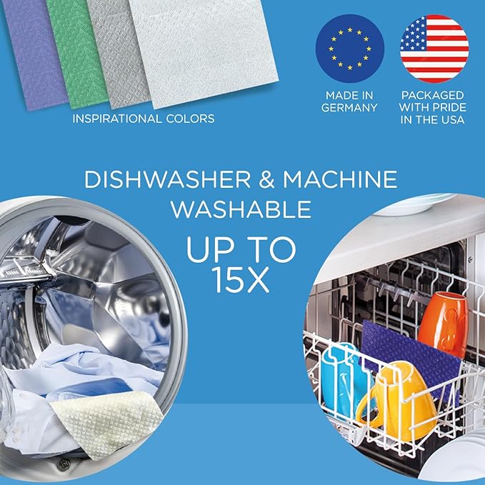 LOLA Swedish Dishcloths 20 Pk Biodegradable Reusable Paper Towels Absorbent Cellulose Kitchen Sponge Cloths Zero Waste Odor Free, Made in Germany