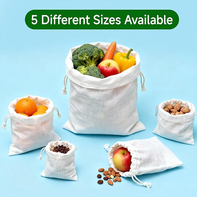 Simple&Opulence 12-Pack 8” x 10” Linen Cotton Drawstring Bags Reusable Grocery Sacks, DIY Craft Sachet Sacks Storage Cloth Bags for Party Wedding Home Bulk Produce Bags, Washable, White