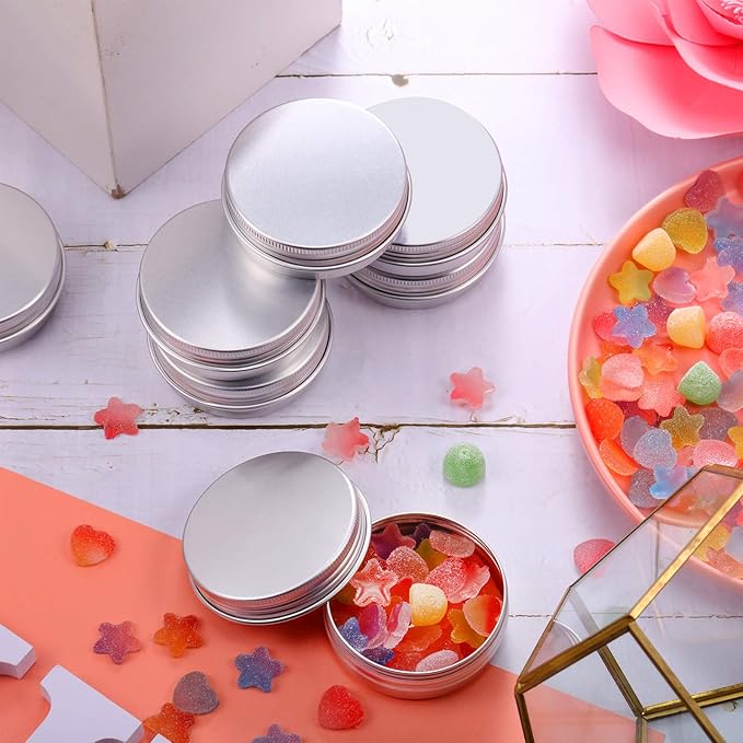 Patelai 72 Pcs 2 oz Aluminum Tins Salve Containers with Screw Lid and Labels Round Cans Travel Cosmetic Metal Tins Jar for Candles Lotion Bars Balms Food Spice Candies DIY Crafts(Silver)