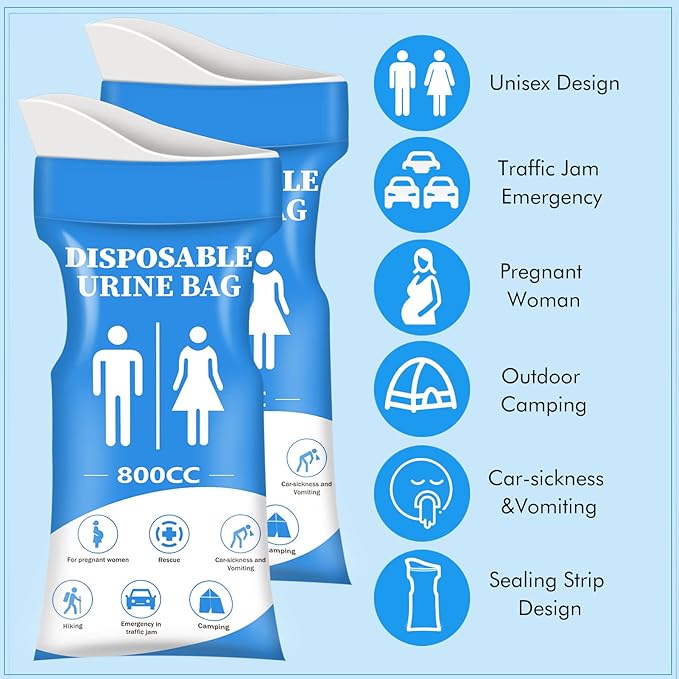DIBBATU Disposable Urine Bag, 12/24 PCS Pee Bags for Travel for Women/Men, 800ML Emergency Portable Urinal Bag and Vomit Bags, Unisex Urinal Bag for Camping, Traffic Jams, Pregnant, Patient