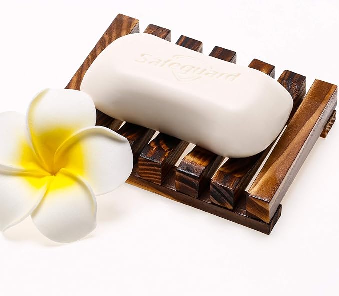 Honoson 5 Pieces Wooden Soap Dish Holder Tray Wood Bar Soap Holder Tray Self Draining Saver for Shower Bathroom Kitchen