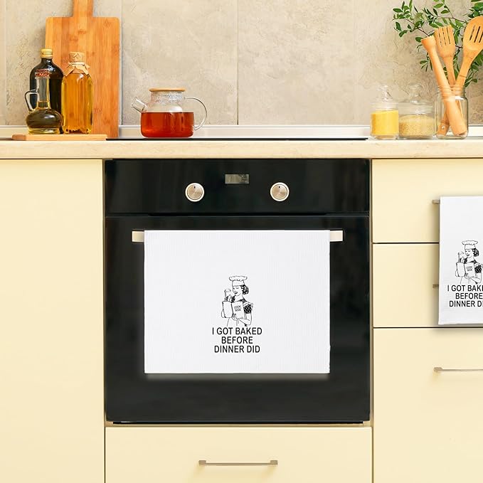 Funny Kitchen Decor Towels I Got Baked Before Dinner Did Dish Towel Funny Retro Housewife Kitchen Towels Housewarming Gifts for Hostess Hilarious Birthday Gifts for Women Sister Chef Friend