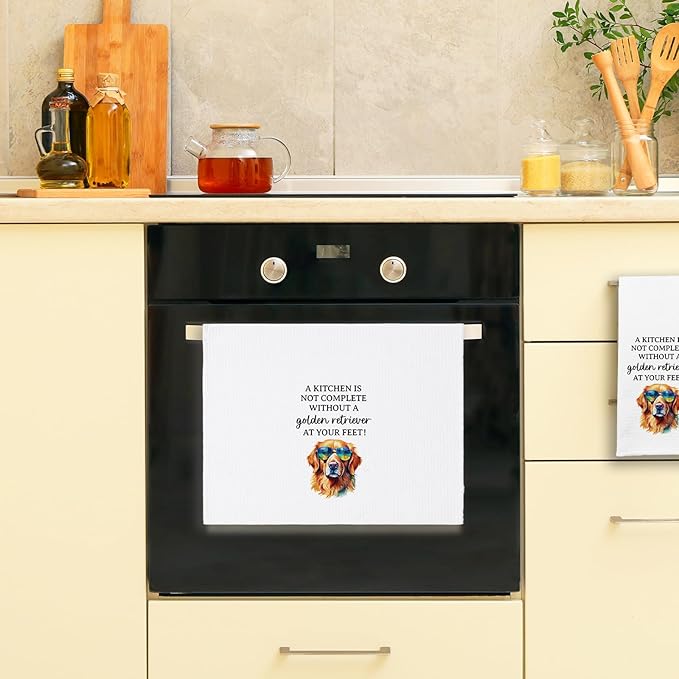 Funny Golden Retriever Kitchen Towels, A Kitchen is Not Complete Without A Golden Retriever Dishcloths, Dog Lovers Gifts, Decorative Tea Towels with Saying, New Home Gifts for Hostess Dog Mom