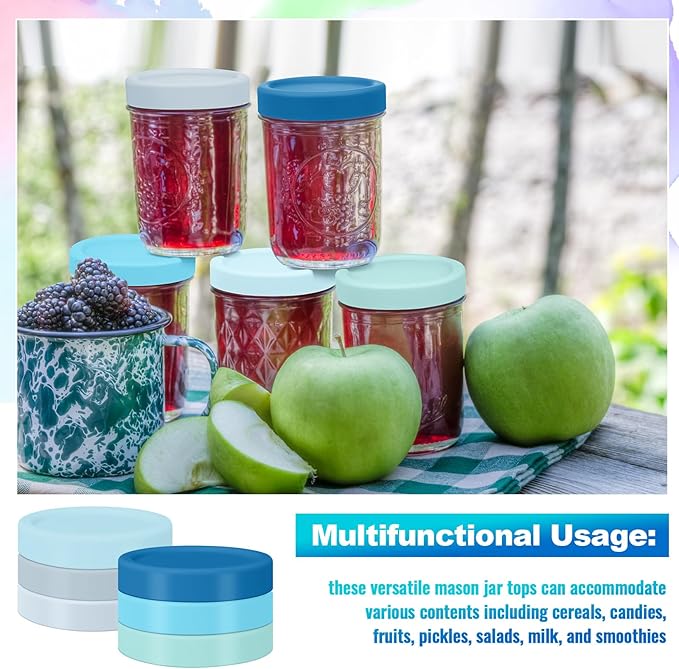 Silicone Lids Mason Jar Lids Thickened Leak Proof Lid for Mouth Mason Jars, Reusable Large Canning Jar Caps (86mm,Classic Color,6 Pcs)