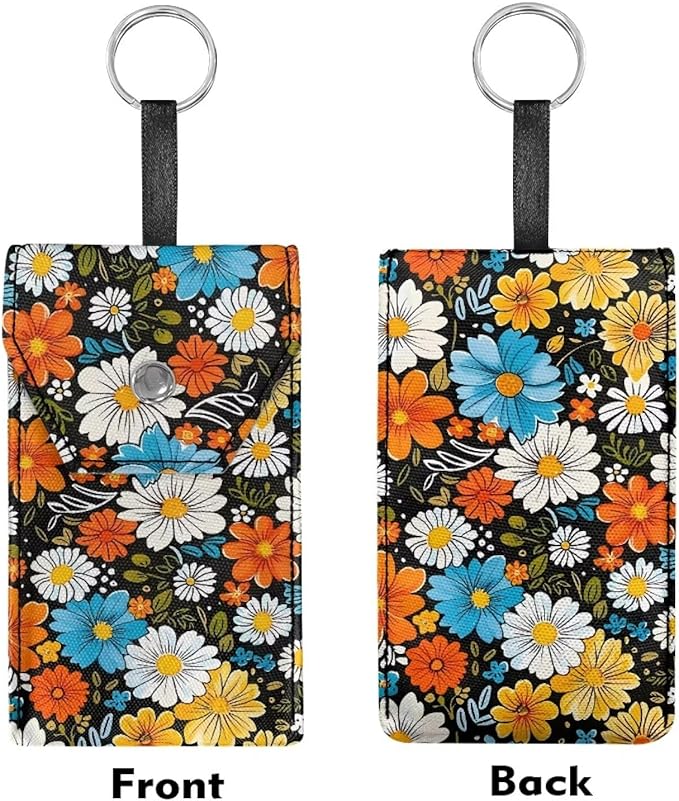 Hippie Flower Travel Tissue Holder Portable Tissue Holder for Purse Coin Keys Snap Button Enclosed Purse Size Tissues Packs for Travel Daily Outgoing