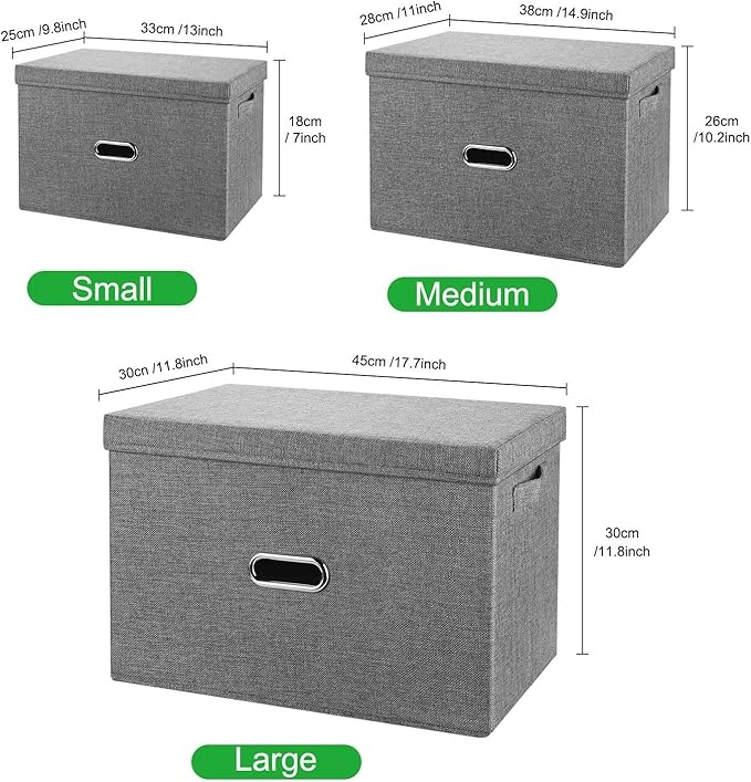 Linen Fabric Collapsible Storage Bins with Removable Lids and Handles, Washable Storage Box Containers Baskets Cube with Cover for Bedroom,Closet,Office,Living Room,Nursery (Green, Medium)