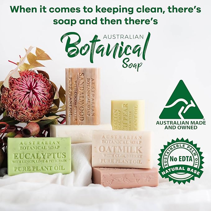 Australian Botanical Soap Lavender with Essential Oil 6.6 oz Luxury Soap Bars Enriched with Shea Butter, Pack of 4, Packaging May Vary