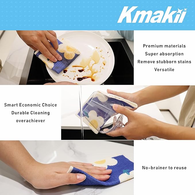 KMAKII Swedish Dishcloths Reusable, Absorbent, Quick-Drying Sponge Cloths for Kitchen and Counter Cleaning, Reusable Dish Towels and Dish Cloths,Color, Pack of 5 Pcs