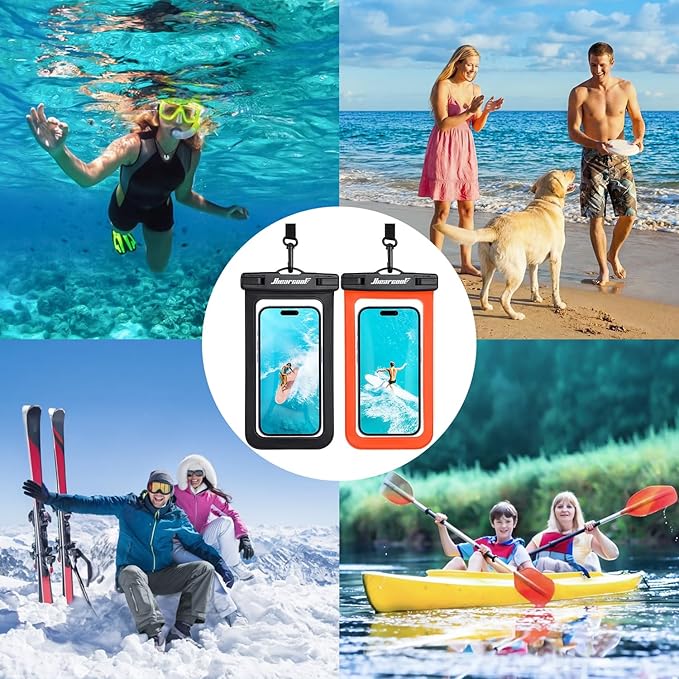 Hiearcool Waterproof Phone Pouch, Waterproof Phone Case, Waterproof Cellphone Pouch Under Water Beach Accessories for iPhone -Black&Orange -2Pack
