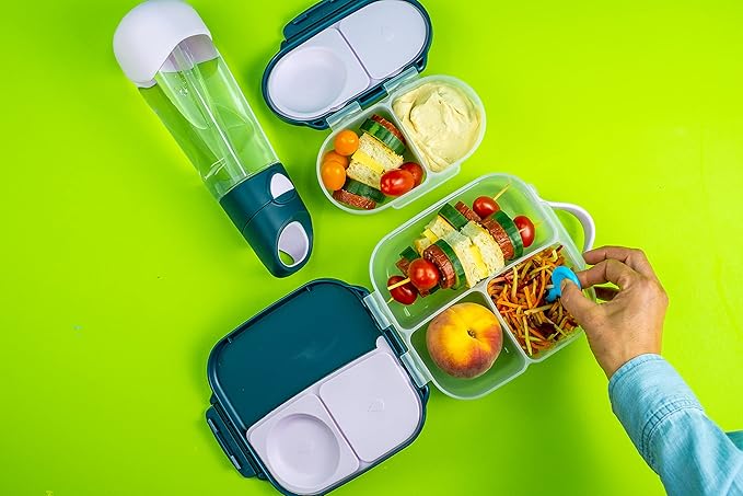 b.box Snack Box Reusable Snack Containers with Lids 2 compartments, Bento Box for kids and toddlers, Leakproof Lunch Box, BPA free and Dishwasher Safe Snack Container (Indigo Rose, 1 3/4 Cup)