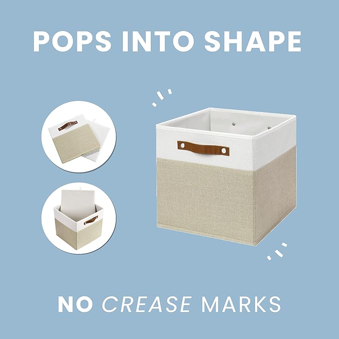 OrganiHaus 12" x 12" x 12" Fabric Cube Storage Bins - Set of 4, Cube Fabric Organizer Bins with Vegan Handles, Kallax Storage Cubes, 12 Inch Cubic Baskets for Shelves - Pink/White