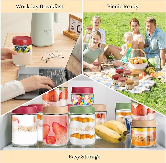 12 Pack 4oz 10oz 16oz Glass Jars with Lids, Overnight Oats Containers, Airtight Yogurt Storage Containers, Wide Mouth Mason Jars, Salad, Snacks, Spices, Meal Prep - Reusable
