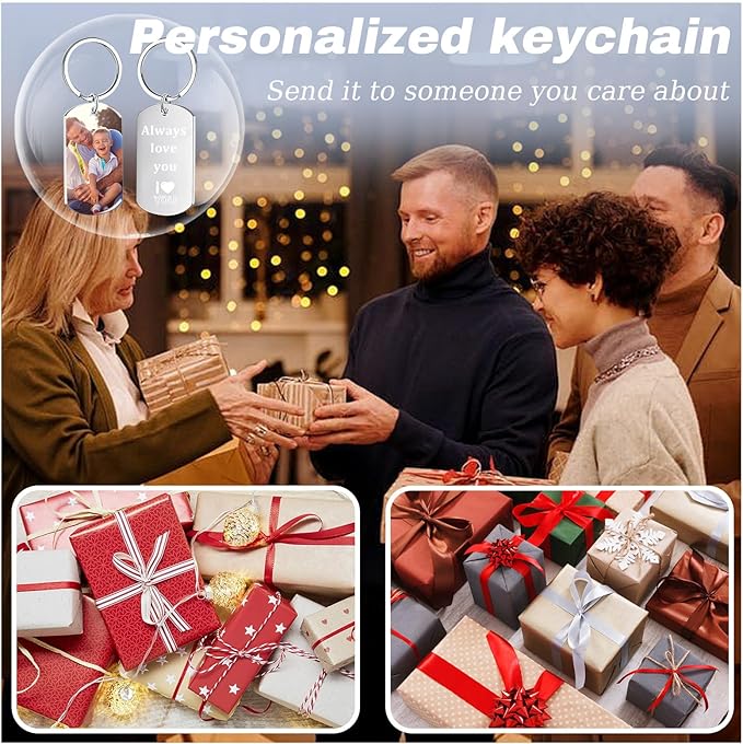 Custom Keychain Double Sided Personalized Picture Text Keychains Engraving Photo Key chains Gifts for Women Boyfriend