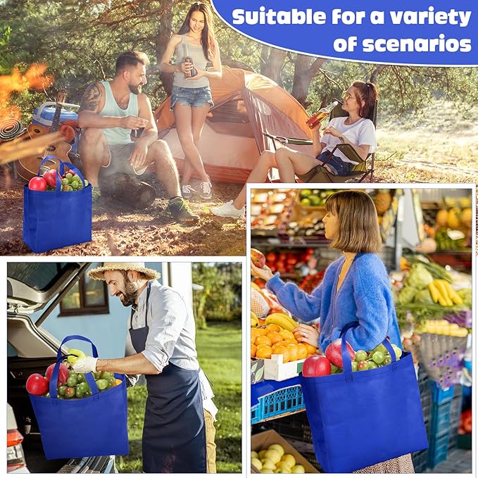 Windyun Reusable Grocery Bags Large Non Woven Shopping Bags with Handles Foldable Portable Tote Bulk, 12.6 x 11.8 x 6.3 Inch