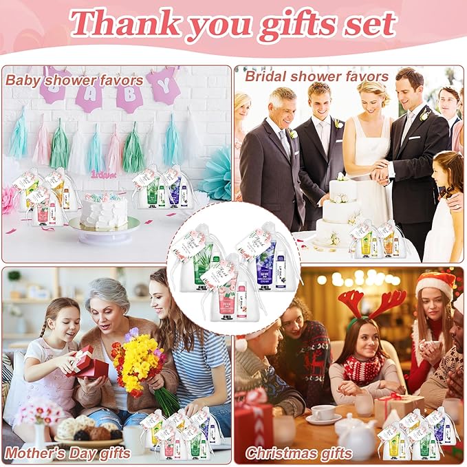 80 Sets Bulk Hand Cream and Bulk Lip Balm Gifts, Stocking Stuffers for Women, Bridesmaid Gifts, Christmas Gifts for Guests with Thank You Card and Organza Bags, Thank You Gifts for Coworkers Women