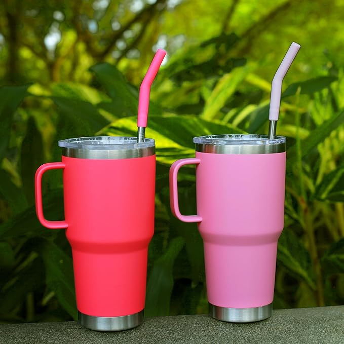 20 30 40 oz Stainless Metal Straws for Stanley Tumbler, 6Pcs Reusable Straight Long Steel Straws with 12 Silicone Tips and 2 Straw Cleaning Brushes (3Color2, 20 30 40oz)