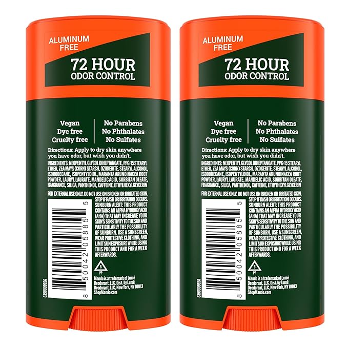 Mando Whole Body Deodorant For Men - Smooth Solid Stick - 72 Hour Odor Control - Aluminum Free, Baking Soda Free, Skin Safe - 2.6 Ounce (Pack of 2) - Clover Woods