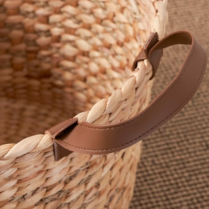 Isidore Water Hyacinth Storage Basket, Round Woven Design (Natural Brown, 15.7 x 15.7 x 11.8 in)