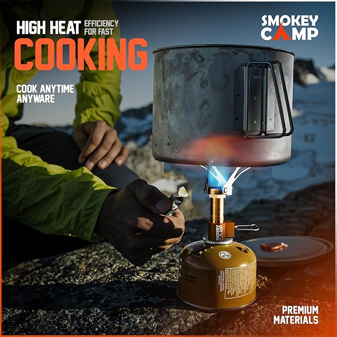 Mini 3000W Camping Stove, Ultralight Backpacking Camp Stove with a Carrying Case and an Additional Adapter, Compatable with Isobutane and Propane Tanks, Portable and Collapsible