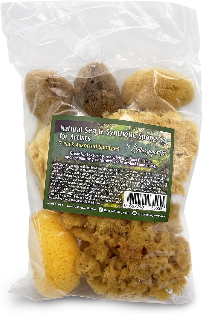 Natural Sea & Synthetic Sponges - Assorted Sizes 7pc Value Pack for Crafts & Artists: Great for Painting, Hobbies, Art, Effects, Ceramics, Clay, Pottery by Lullingworth®