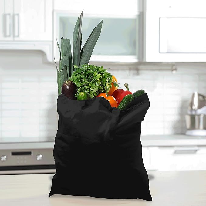 DISCOUNT PROMOS Cotton Canvas Tote Bags Set of 10, Bulk Pack - Reusable, Great for Shopping, Grocery, Beach, Picnic, Wedding Favors - Black
