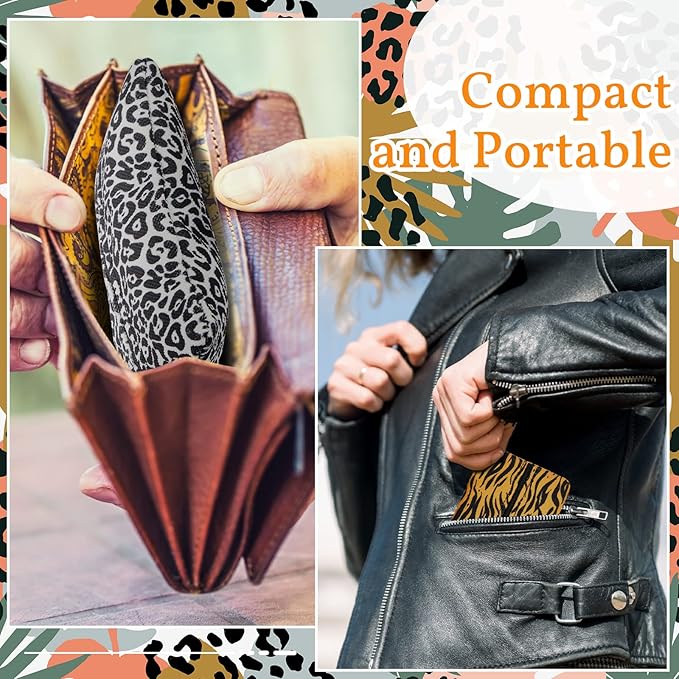 Kigeli 2 Pieces Purse Tissue Holder Travel Tissue Pouch for Purse Fabric Zipper Enclosed Pouches Reusable Flower Pattern Paper Holder for Coins, 5.25 x 3 Inches(Leopard Print, Gold Zebra)