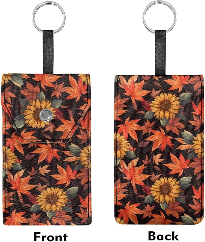 Maple Leaf Sunflower Purse Tissue Holder Portable Pocket Tissue Holder for Coin Keys Tissues with Hanging Rope for Thanksgiving Snap Button Enclosed
