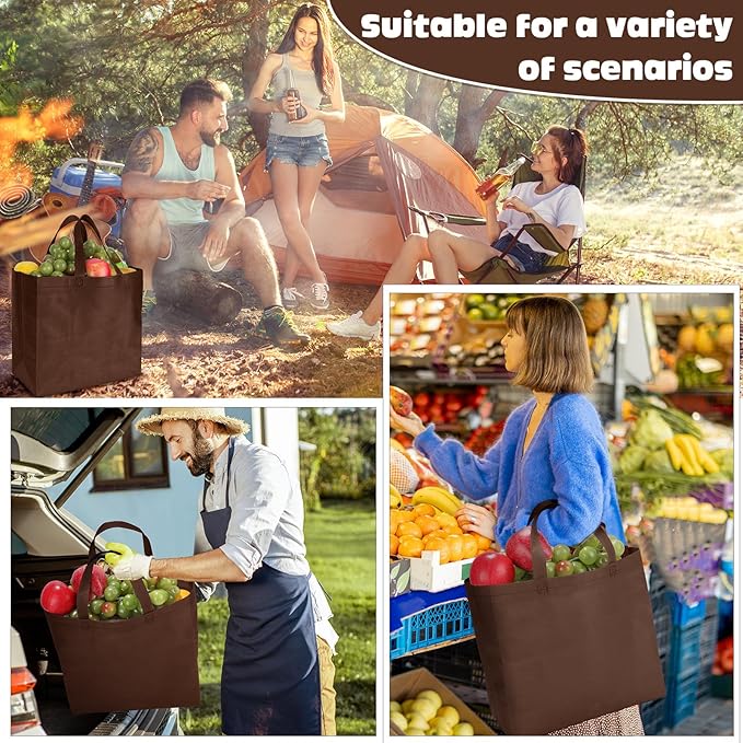 Windyun Reusable Grocery Bags Large Non Woven Shopping Bags with Handles Foldable Portable Tote Bulk, 12.6 x 11.8 x 6.3 Inch