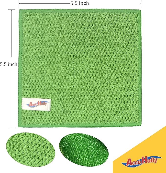 12 Pack Microfiber Scrub Dish Cleaning Cloth, Non-Scratch, Reusable & Durable for Pan Pot Dish Cooktop Stovetop Counter Kitchen Household, Machine Washable, 5.5 x 5.5 Inch, Blue & Green Assorted