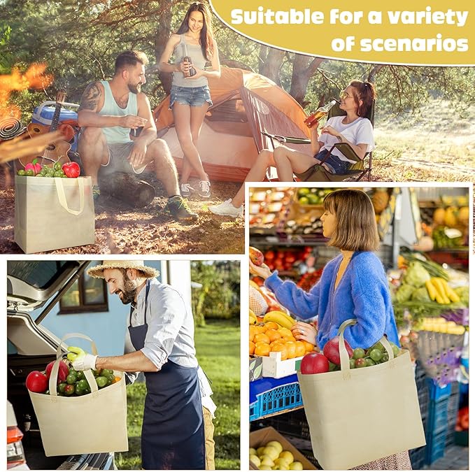 Windyun Reusable Grocery Bags Large Non Woven Shopping Bags with Handles Foldable Portable Tote Bulk, 12.6 x 11.8 x 6.3 Inch