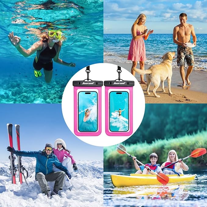 Hiearcool Waterproof Phone Pouch,Waterproof Phone Case for iPhone 17 16 15 14 13 Pro Max Plus up to 8.3",IPX8 Cellphone Dry Bag for Beach Cruise Travel-Bright Red-2Pack