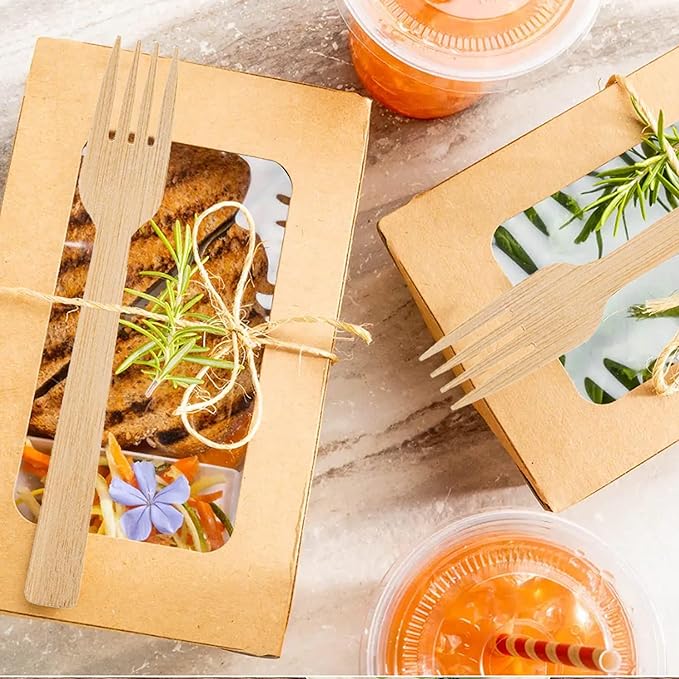 Boobam Econatural Products Bamboo Utensils - Natural Disposable Wooden Cutlery for Party, Eating, Camping, Picnic, Wedding, Birthday - Compostable Silverware - 8 Spoons, 8 Forks, 8 Knives - Box of 24