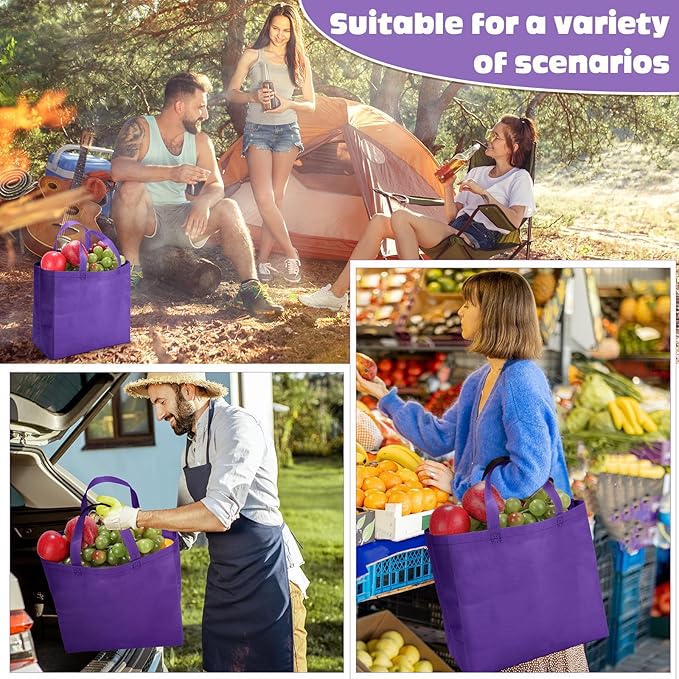 Windyun Reusable Grocery Bags Large Non Woven Shopping Bags with Handles Foldable Portable Tote Bulk, 12.6 x 11.8 x 6.3 Inch