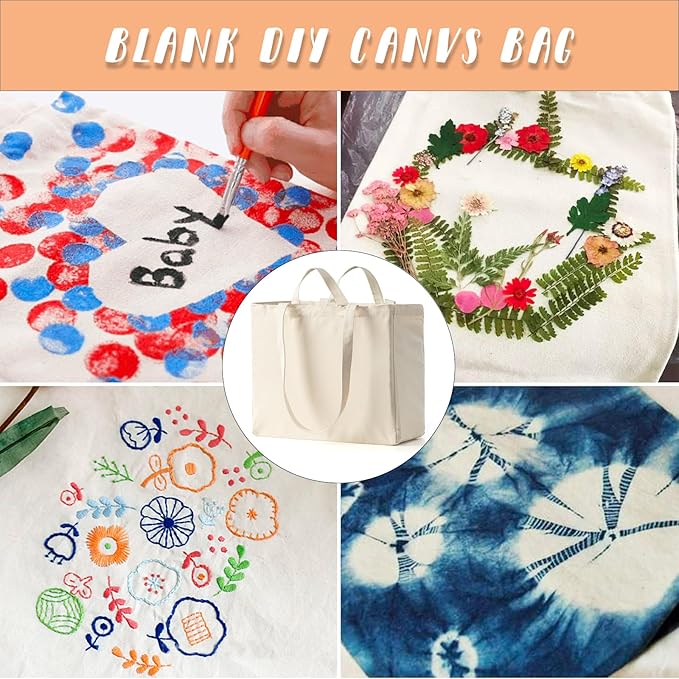 LINICE Canvas Tote Bag Reusable Grocery Bags with Long Shoulder Strap and Short Handle Foldable Heavy Duty Washable (6 Pack)