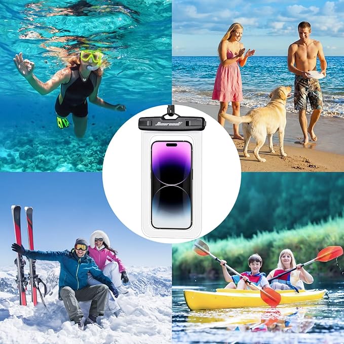Hiearcool Waterproof Phone Pouch, Water Proof Phone Case for iPhone, Waterproof Cell Phone Dry Bag for Cruise Travel Vacation Essentials Large Waterproof Phone Holder 4 Pack-Black&Clear