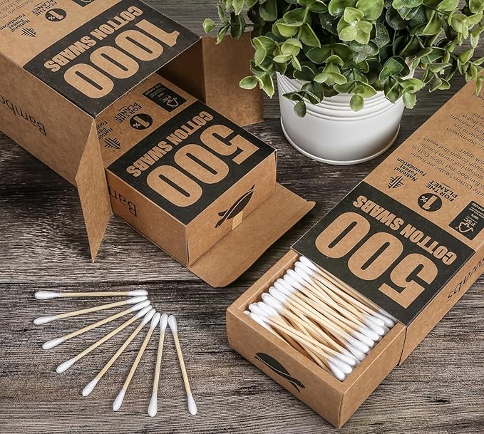 Sea Turtle Bamboo Cotton Swabs (500 Count) - Vegan, Eco Friendly, Organic, Double Tips, Plastic Free Wooden Ear Sticks, All Natural 100% Biodegradable Cotton Buds