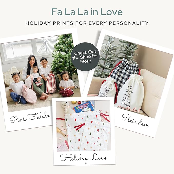 Gather & Knot Drawstring Christmas Gift Bags | 20" Large 16" Medium | Modern Farmhouse | Premium Canvas | Reusable Fabric Wrap for Holidays | Mix & Match Set
