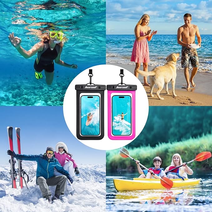 Hiearcool Waterproof Phone Pouch,Underwater Phone Cases Compatible for iPhone 17 16 15 14 13 Pro Max,Waterproof Dry Bag for Cruise Travel Essentials Phone Water Protector Pouch-Black&Bright Red-2Pack