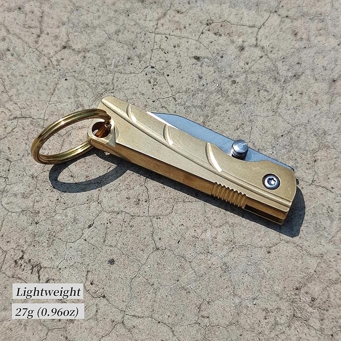 Small Keychain Knife,Mini Folding Pocket Knife,Brass Handle, Stainless Steel Blade, EDC Box Cutter,Small Gift for Women Men